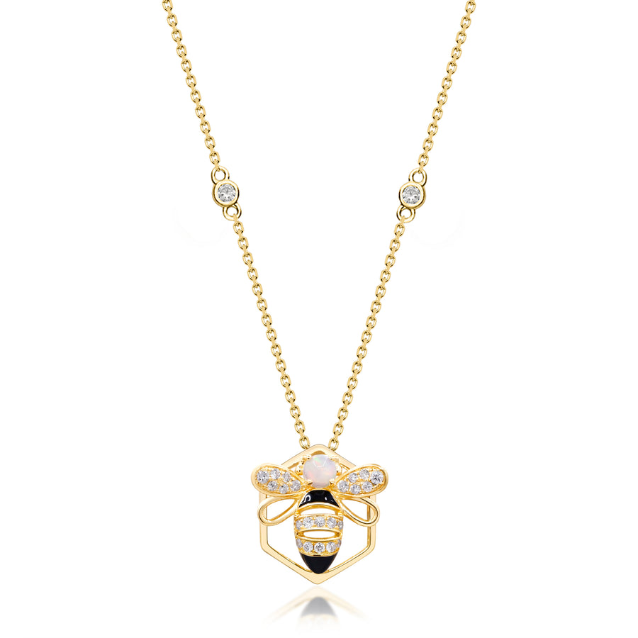 Gin and Grace in collaboration with Smithsonian Museum Collection presents a cute honeybee in 14K Yellow gold, Opal and Diamond for exclusive everyday look