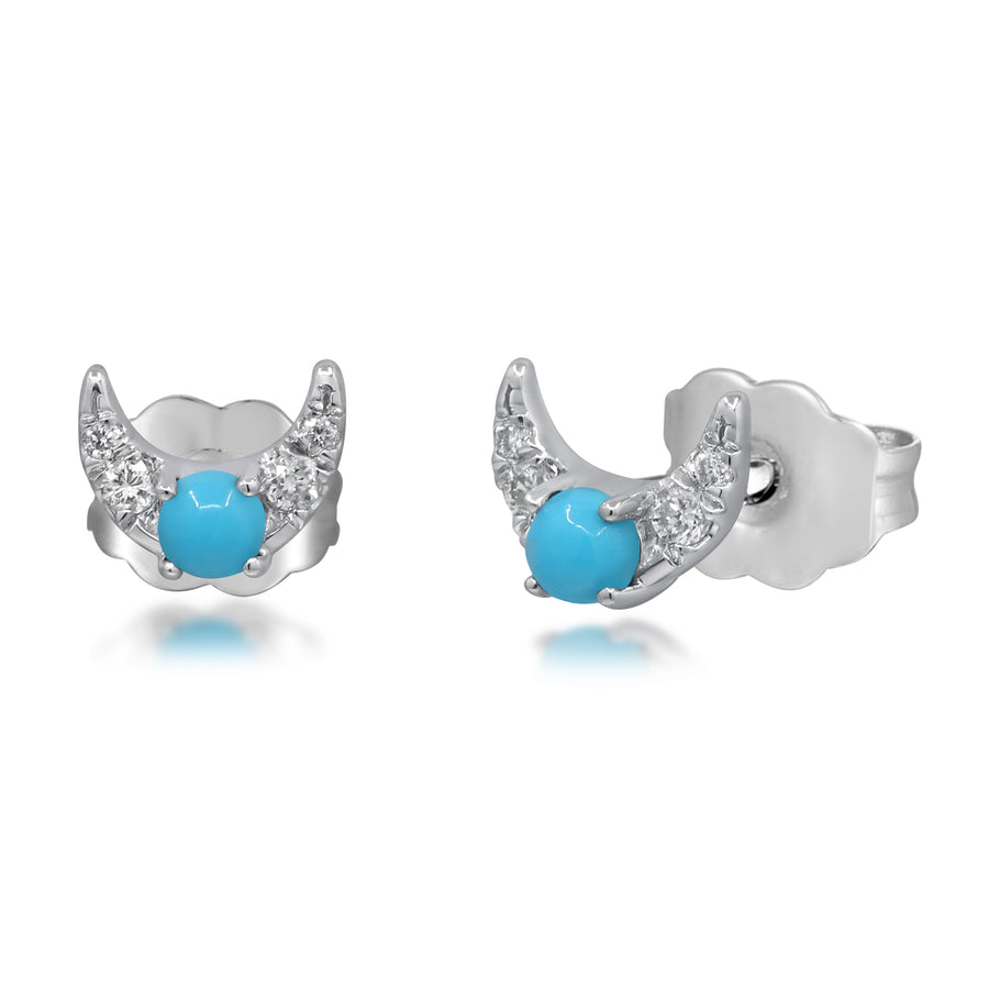 Athena 10K White Gold Round-Cut Arizona Turquoise Earring