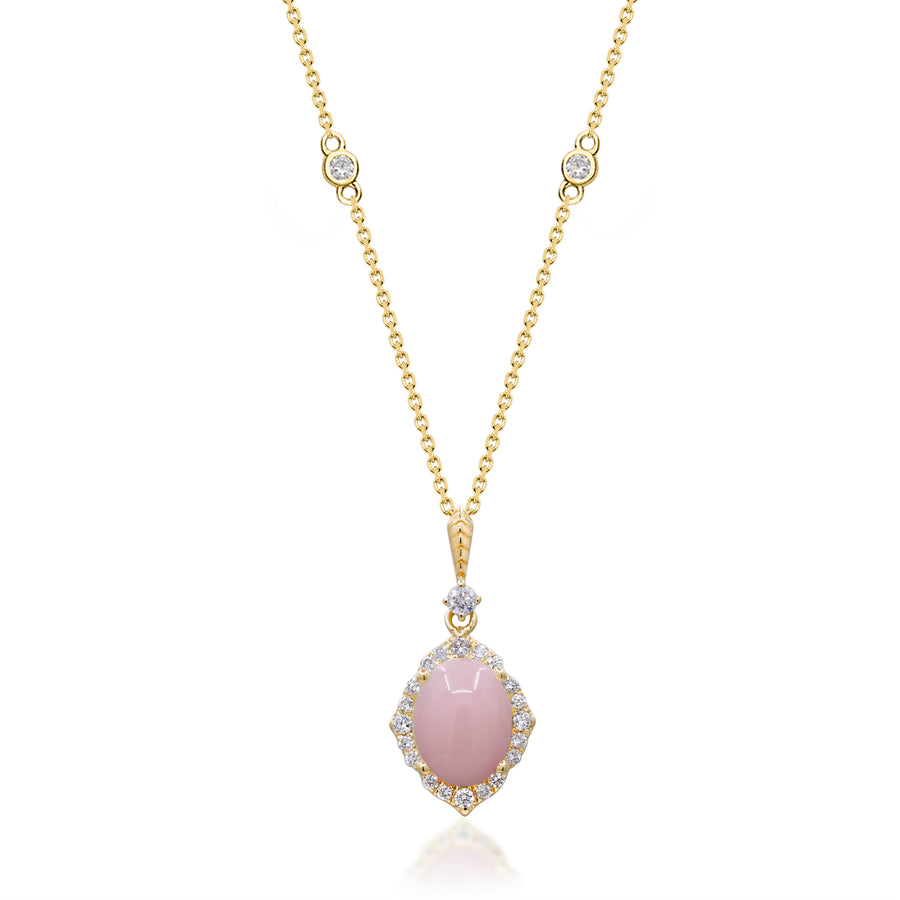 Brooklyn 14K Yellow Gold Oval-Cut Peruvian Pink Opal Pendant