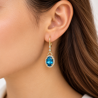 Abby 14K Yellow Gold Oval-Cut Brazilian London Blue Topaz Earrings