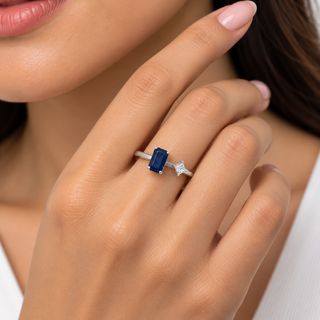 Meredith 10K White Gold Emerald-Cut Ceylon Blue Sapphire Ring