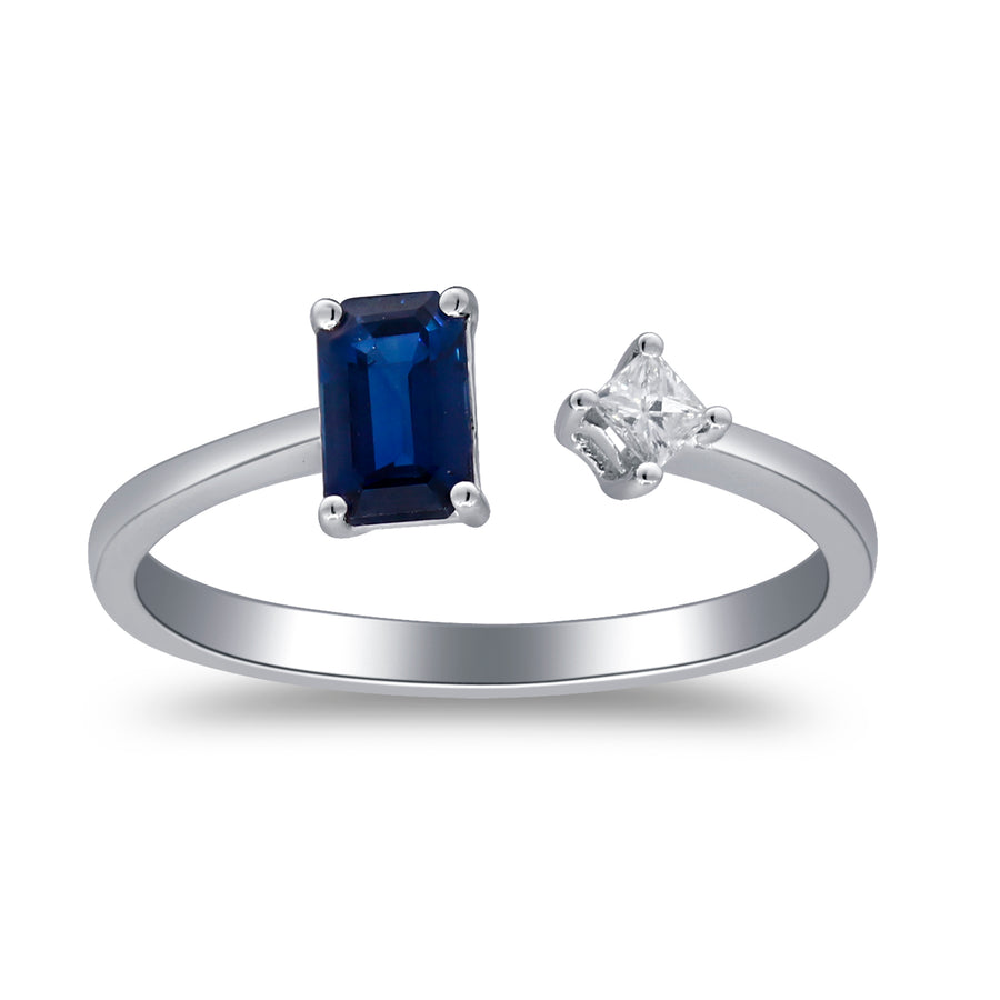 Amelia 10K White Gold Emerald-Cut Blue Sapphire Ring