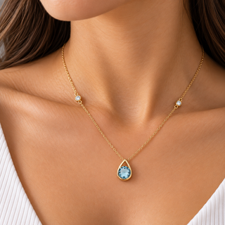 Valerie 14K Yellow Gold Round-Cut Swiss Blue Topaz Pendant