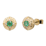 Emerald Halo Carved Dome Earrings with Emeralds & Diamonds