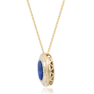 Stellar Halo Australian Doublet Opal & Diamond Pendant