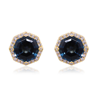 Amelie 10K Yellow Gold Round-Cut Brazilian London Blue Topaz Earrings