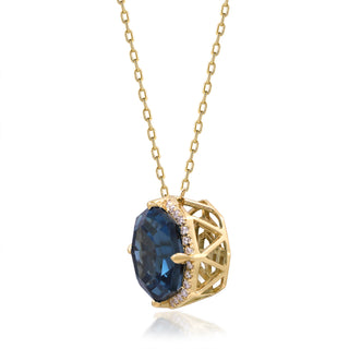 Valerie 10K Yellow Gold Round-Cut Brazilian London Blue Topaz Pendant
