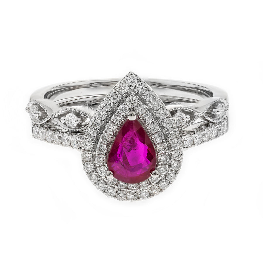 Kaitlyn 14K White Gold Pear-Cut Mozambique Ruby Ring