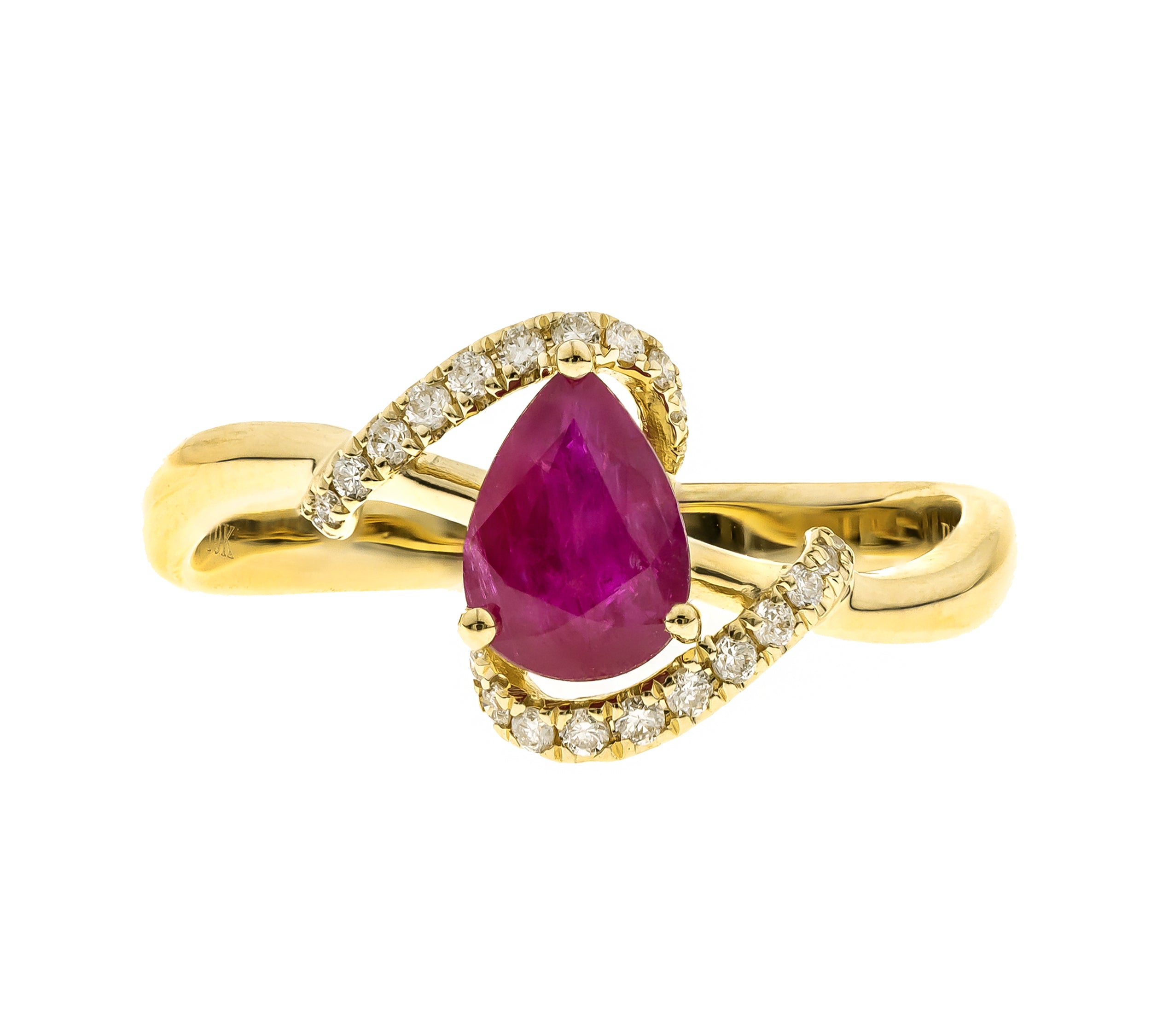 Gin & Grace 10K Yellow Gold Ruby Engagement Ring - Oval-Cut Genuine Ruby Promise Ring, Size 7, For Women