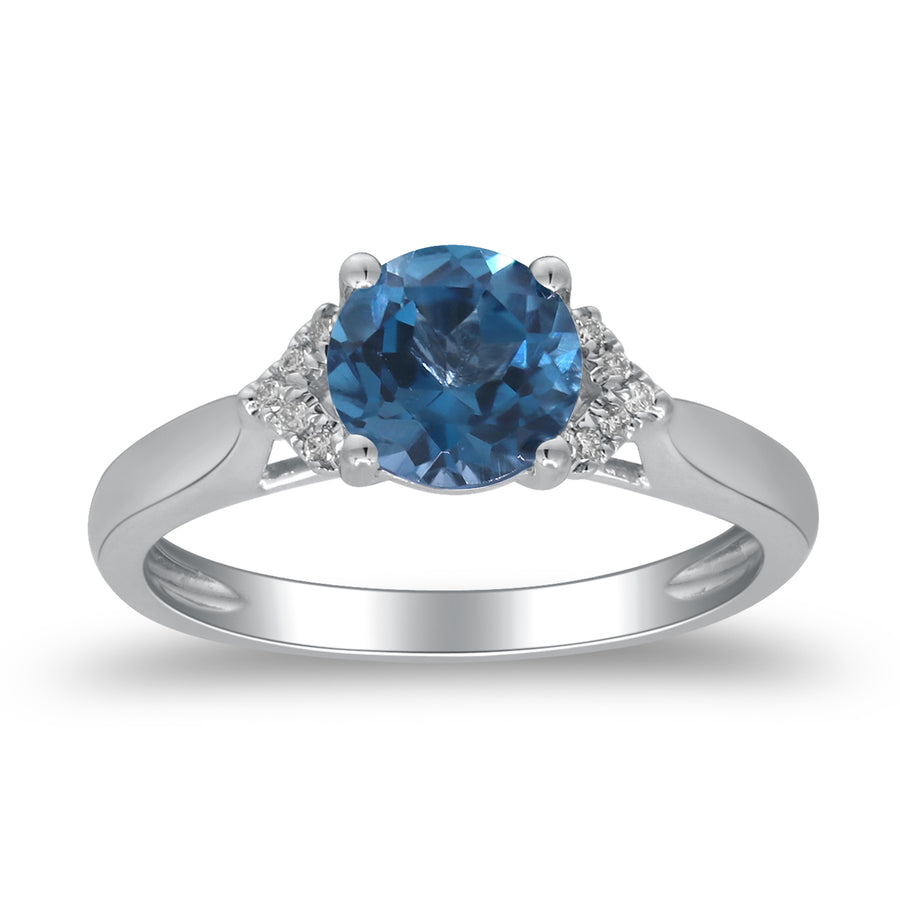 Elise 10K White Gold Round-Cut Brazilian London Blue Topaz Ring