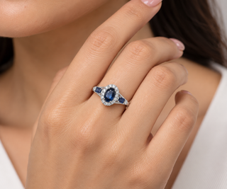 Amiya 10K White Gold Oval-Cut Blue Sapphire Ring