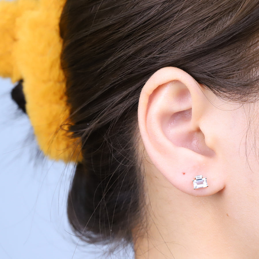 Ashlyn 10K Rose Gold Emerald-Cut Aquamarine Earring