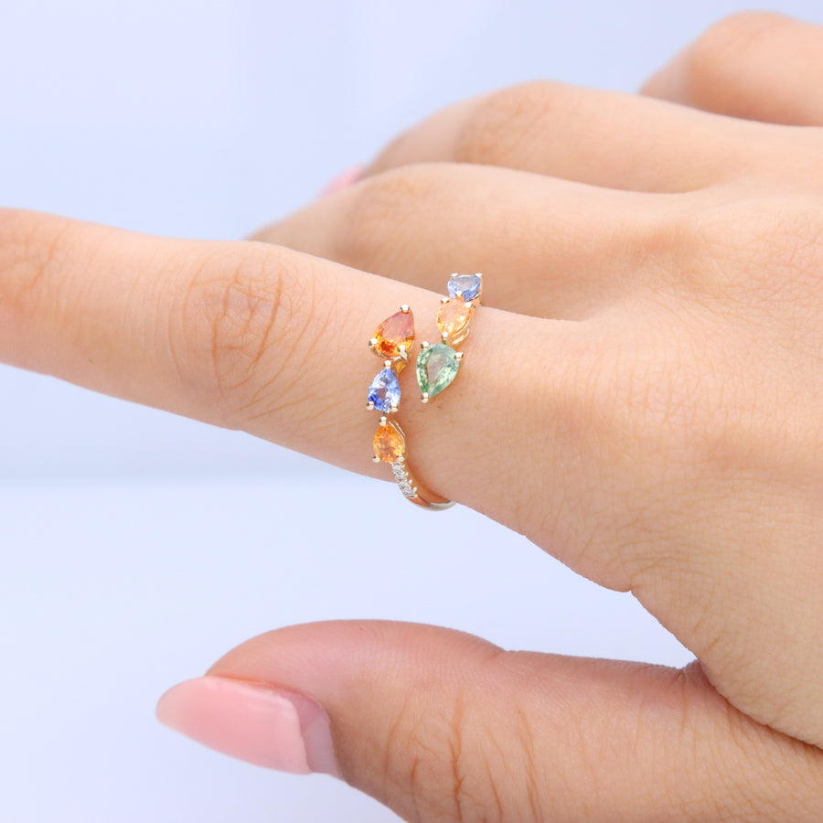 Sienna 10K Yellow Gold Pear-Cut Multi Sapphire Ring