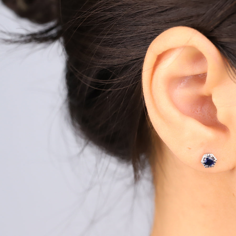 Flora 14K White Gold Round-Cut Ceylon Blue Sapphire Earrings