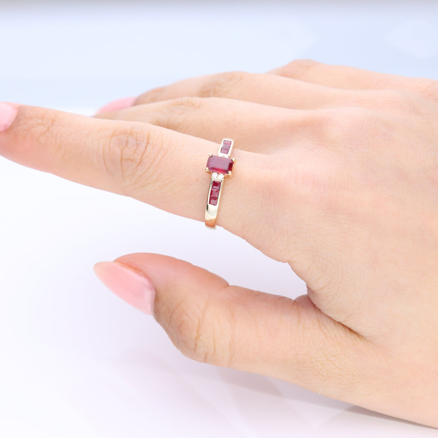 Evelyn 10K Yellow Gold Emerald-Cut Ruby Ring