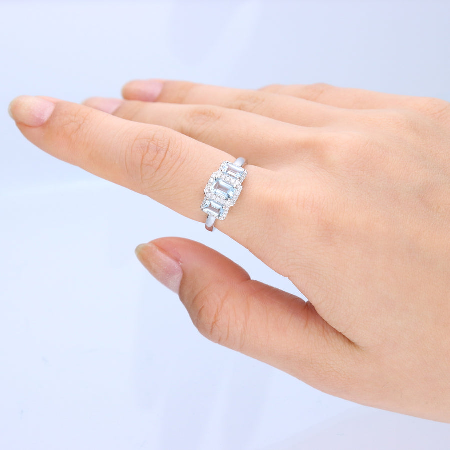 Alohi 14K White Gold Emerald-Cut Brazilian Aquamarine Ring