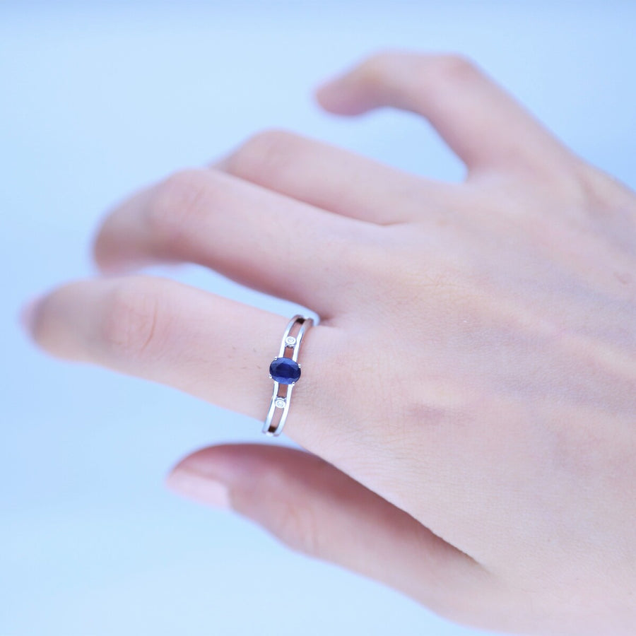 Allie 14K White Gold Oval-Cut Blue Sapphire Ring