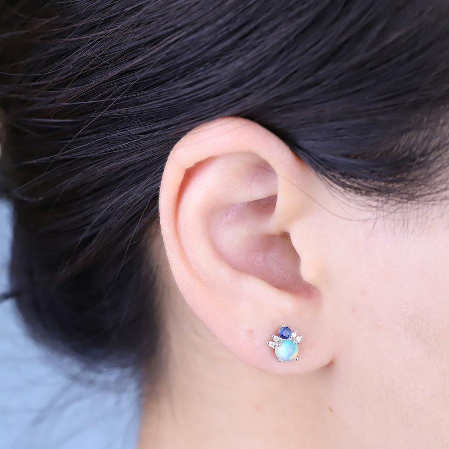 Alexander 10K White Gold Round-Cut Natural African Opal Earring