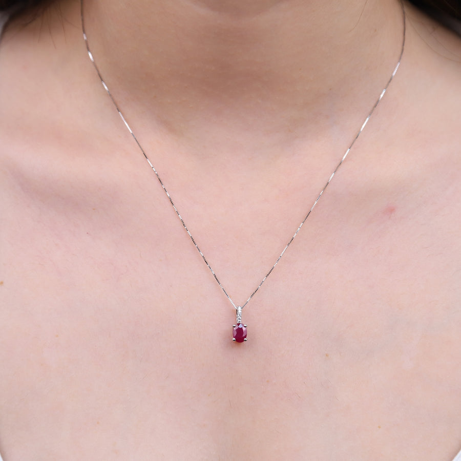 Alessandra 10K White Gold Oval-Cut Mozambique Ruby Pendant