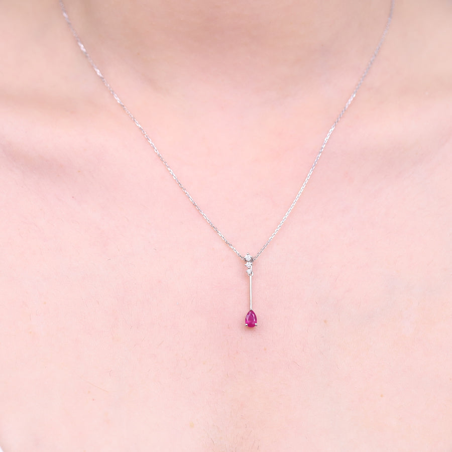 Angel 10K White Gold Pear-Cut Mozambique Ruby Necklace
