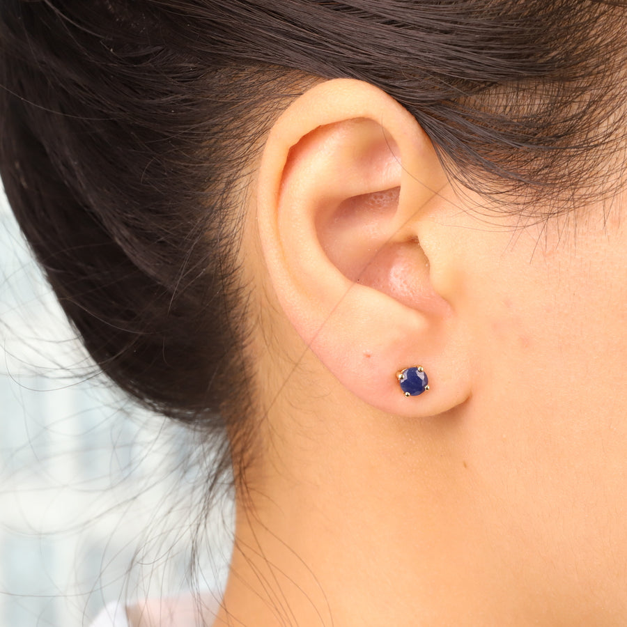 Hana 10K Yellow Gold Round-Cut Ceylon Blue Sapphire Earring