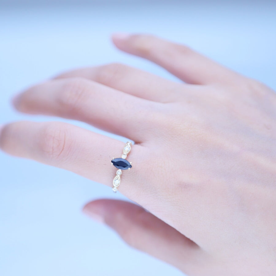Ainhoa 10K Yellow Gold Marquise-Cut Ceylon Blue Sapphire Ring