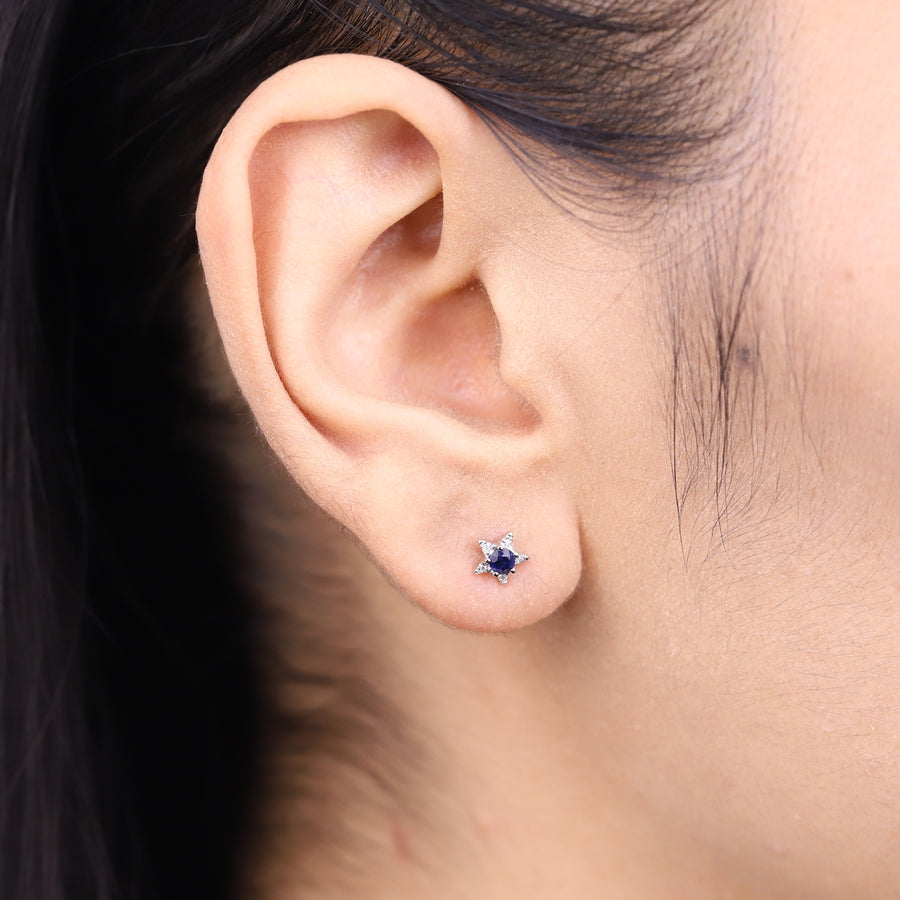 Maren 10K White Gold Round-Cut Ceylon Blue Sapphire Earring