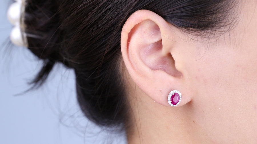 Sadie 10K White Gold Oval-Cut Mozambique Ruby Earring