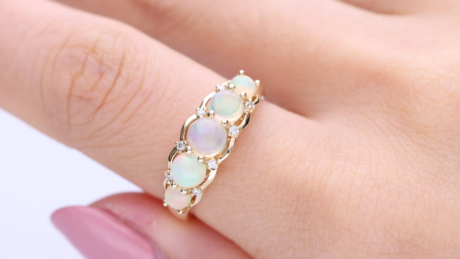 Scarlett 14K Yellow Gold Round-Cut Natural African Opal Ring
