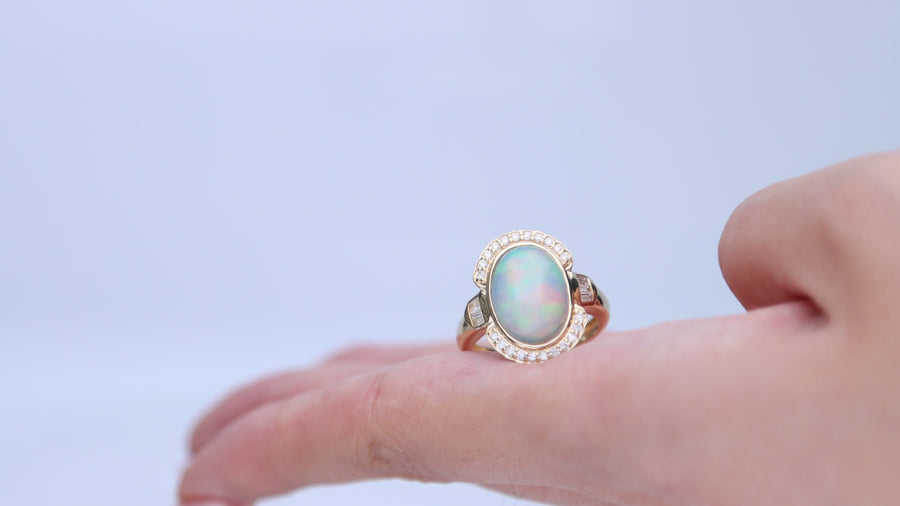 Genesis 14K Yellow Gold Oval-Cat Natural African Opal Ring