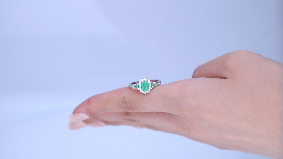 Radiant Splendor: Briella 14K White Gold Oval-Cut Zambian Emerald Ring