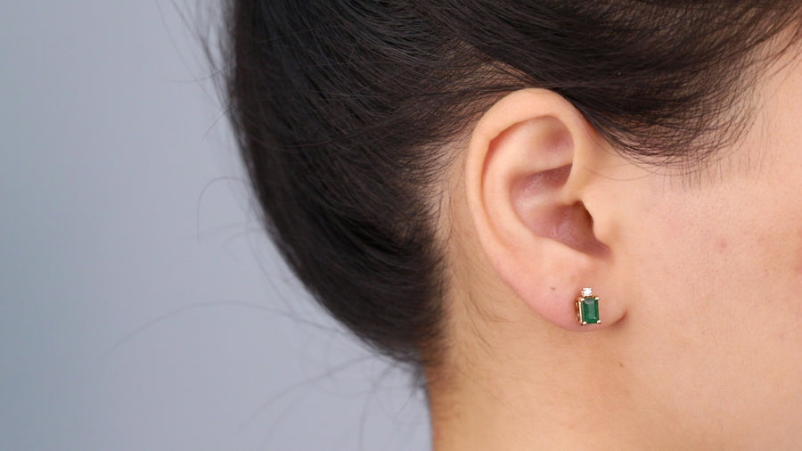 Mae 14K Yellow Gold Emerald-Shape Natural Zambian Emerald Earring
