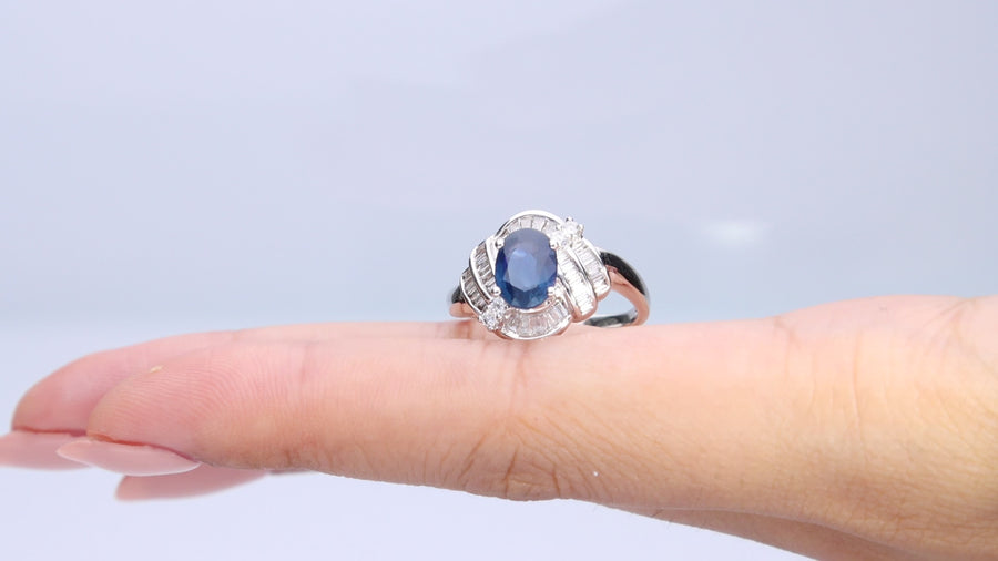 Kali 14K White Gold Oval-Cut Ceylon Blue Sapphire Ring