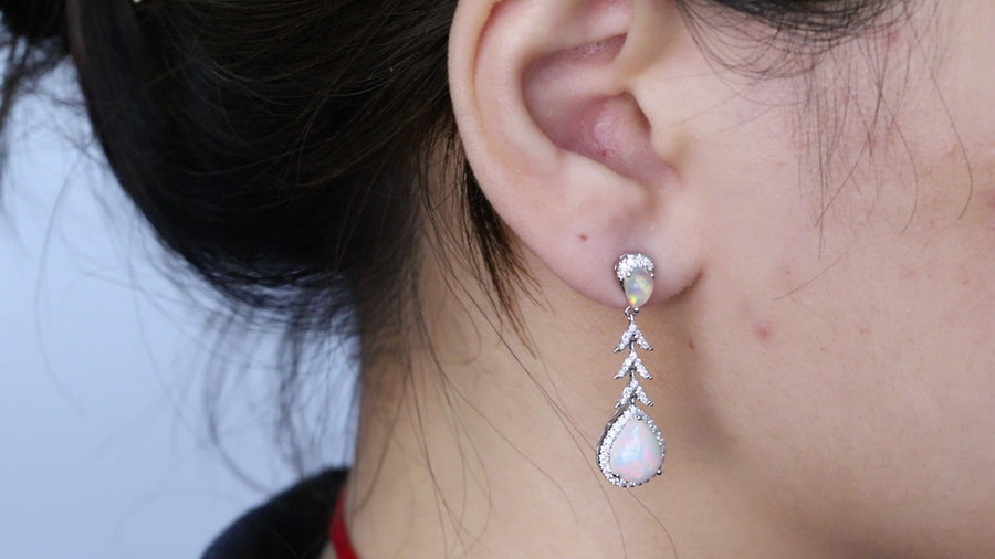 Analia 14K White Gold Pear-Cut Ethiopian Opal Earring