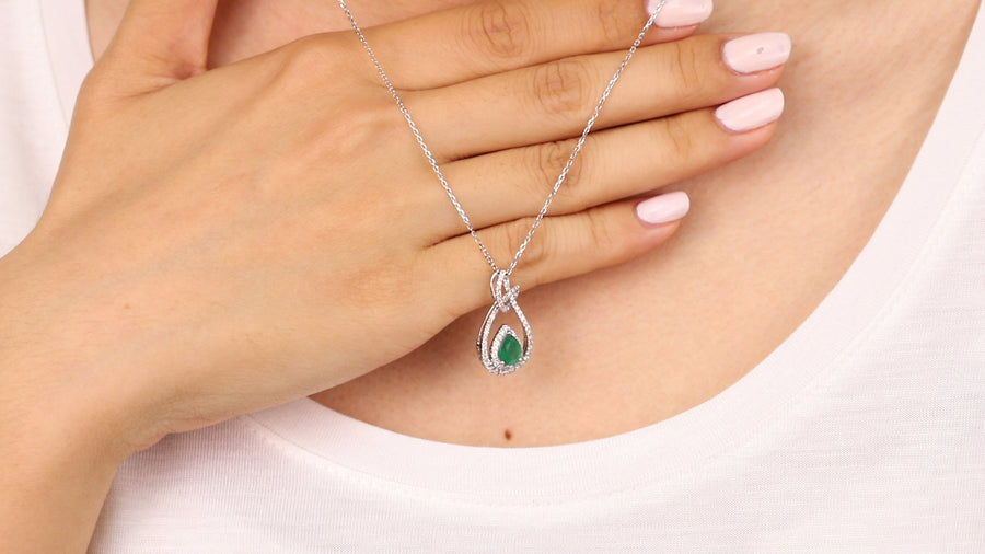 Hallie 14K White Gold Pear-Cut Natural Zambian Emerald Pendant