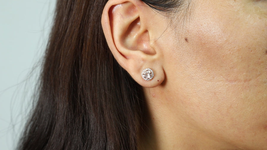Eleanor 14K Rose Gold Round-Cut Madagascar Morganite Earrings