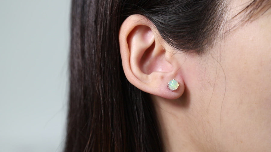Avalynn 14K White Gold Round-Cut Ethiopian Opal Earring