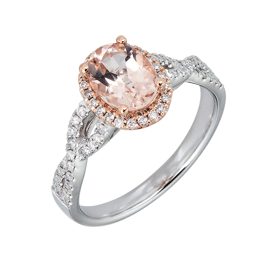 Avery 14K Two Tone Gold Oval-Cut Madagascar Morganite Ring