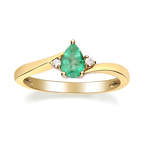 Paulina: 10K Yellow Gold Ring with Pear-Cut Natural Zambian Emerald