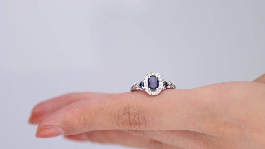Fiona 14K White Gold Oval-Cut Blue Sapphire Ring