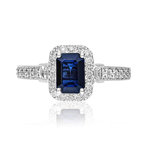 Ainhoa 14K White Gold Emerald-Cut Ceylon Blue Sapphire Ring