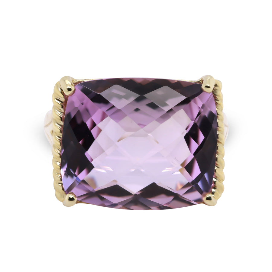 Angelique 10K Yellow Gold Cushion-Cut Pink Amethyst Ring