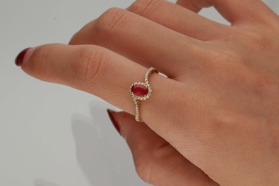 Mia 10K Yellow Gold Oval-Cut Mozambique Ruby Ring