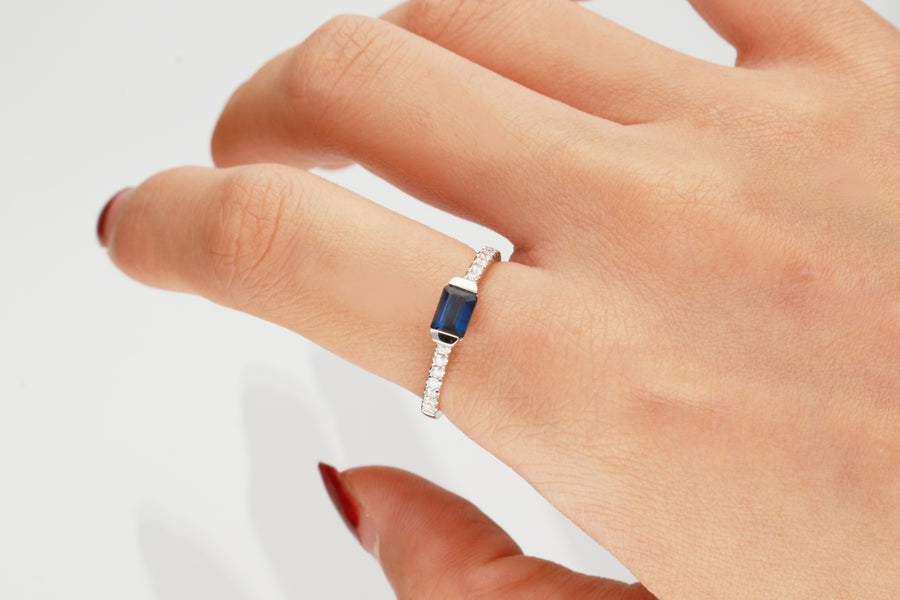 Meredith 10K White Gold Emerald-Cut Blue Sapphire Ring