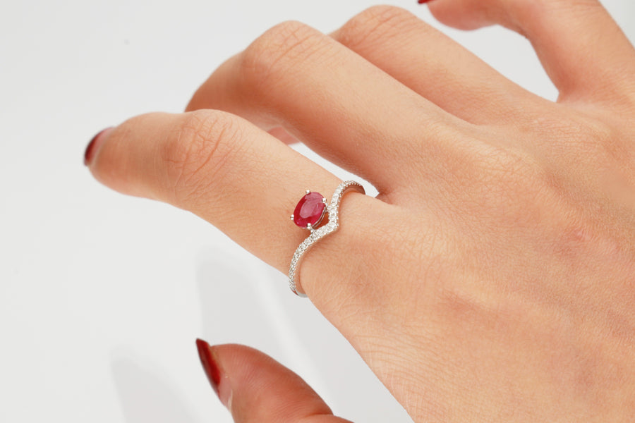 Alisson 10K White Gold Oval-Cut Mozambique Ruby Ring