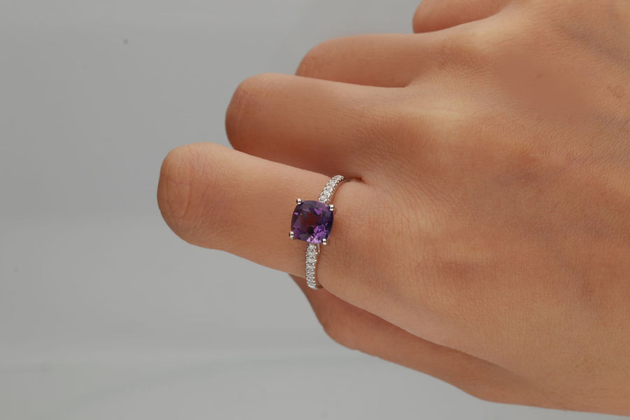 Lila 10K White Gold Cushion-Cut Brazilian Amethyst Ring