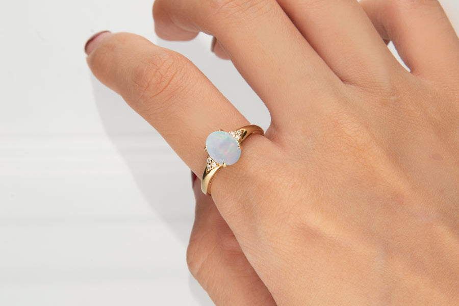 Brylee 10K Yellow Gold Oval-Cut Natural African Opal Ring