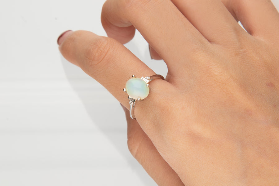 Bristol 10K White Gold Oval-Cut Natural African Opal Ring