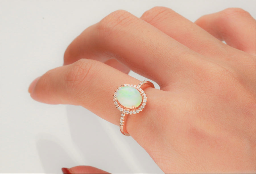 Rylee 14K Rose Gold Round-Cut Natural African Opal Ring
