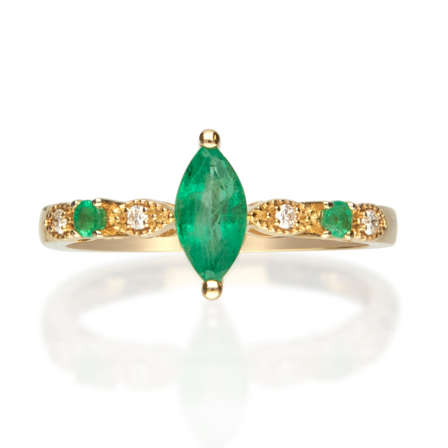 Radiant Beauty: Remi 14K Yellow Gold Marquise Cut Emerald Ring